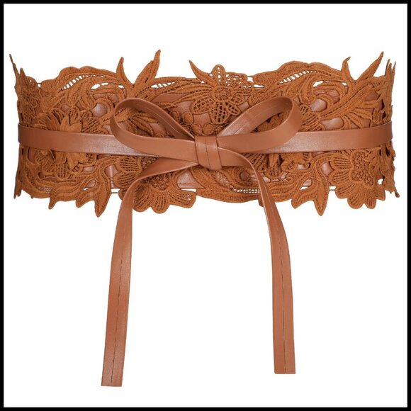 Lace Faux Leather Obi Belt Vintage Boho Chic Adjustable Wide Waist Cinch